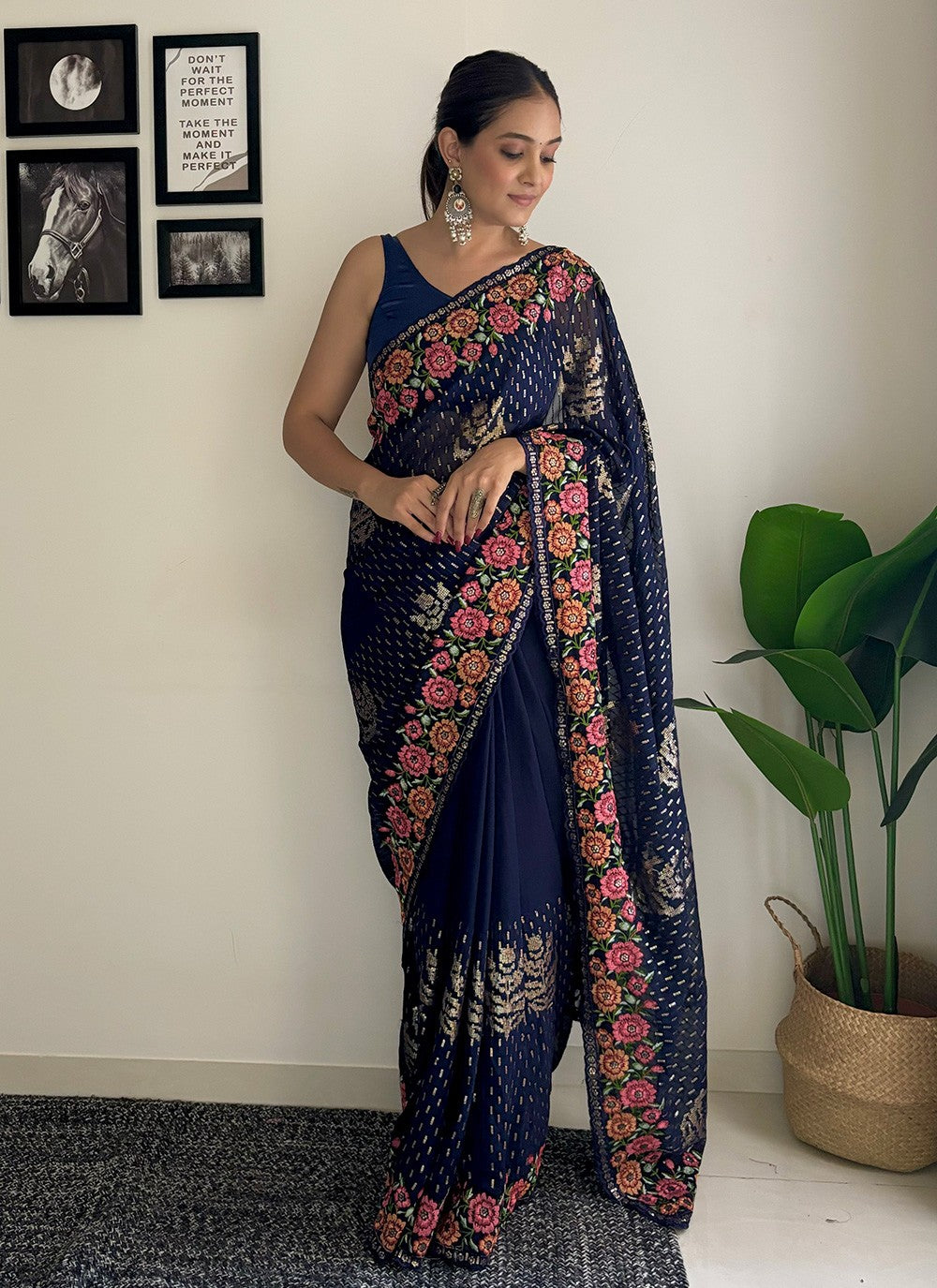 Traditional Embroidered Georgette Saree - S8343