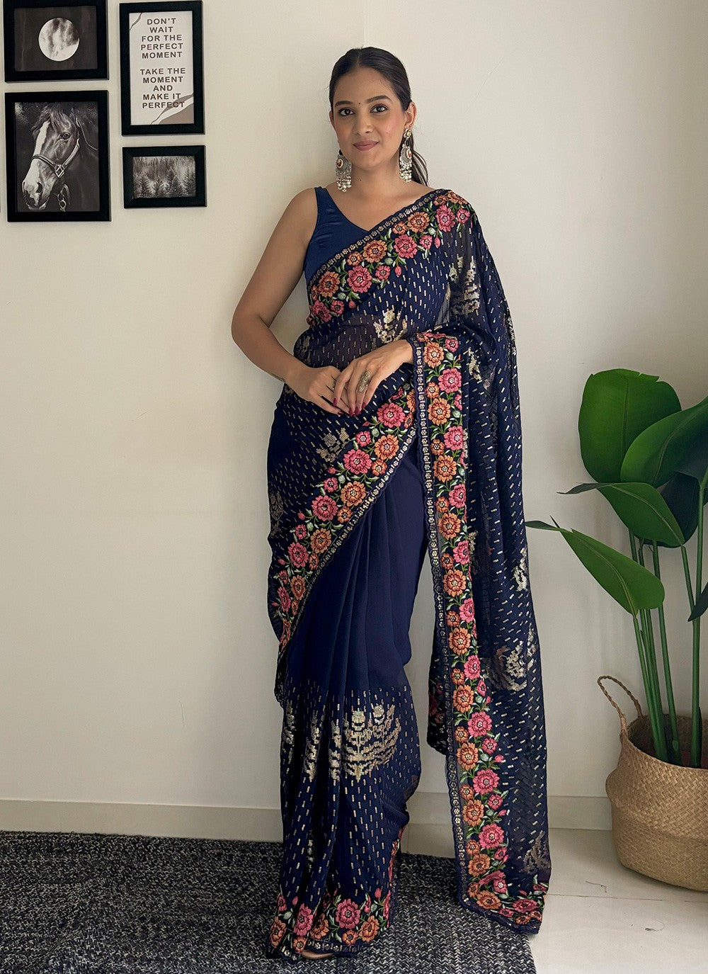 Traditional Embroidered Georgette Saree - S8343