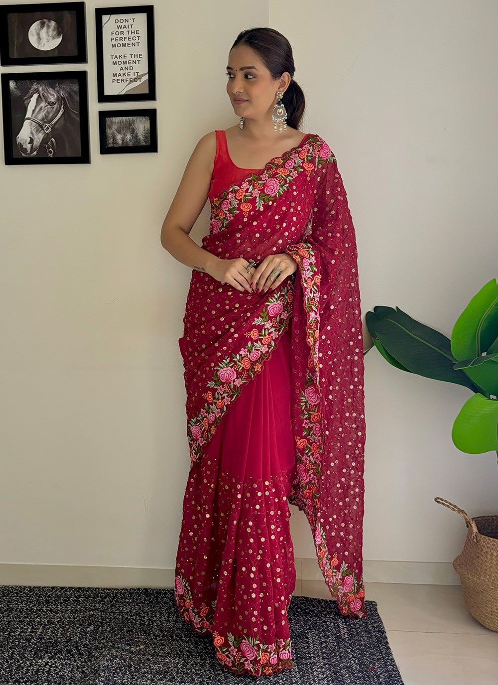 Traditional Embroidered Georgette Saree - S8035