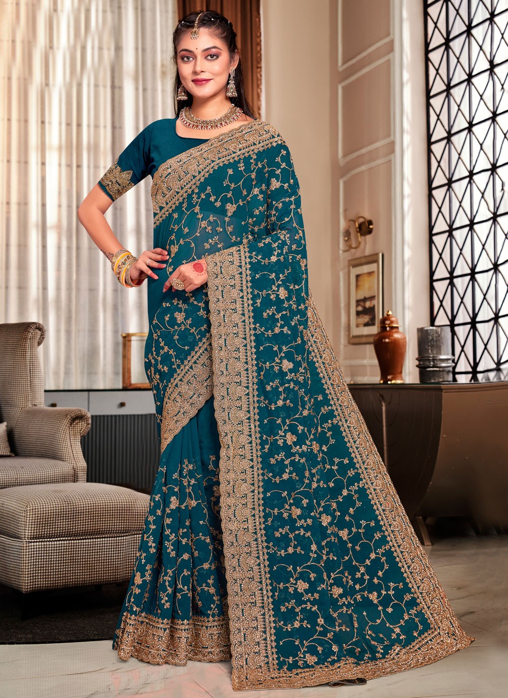 Trendy Cord Georgette Saree - S5426