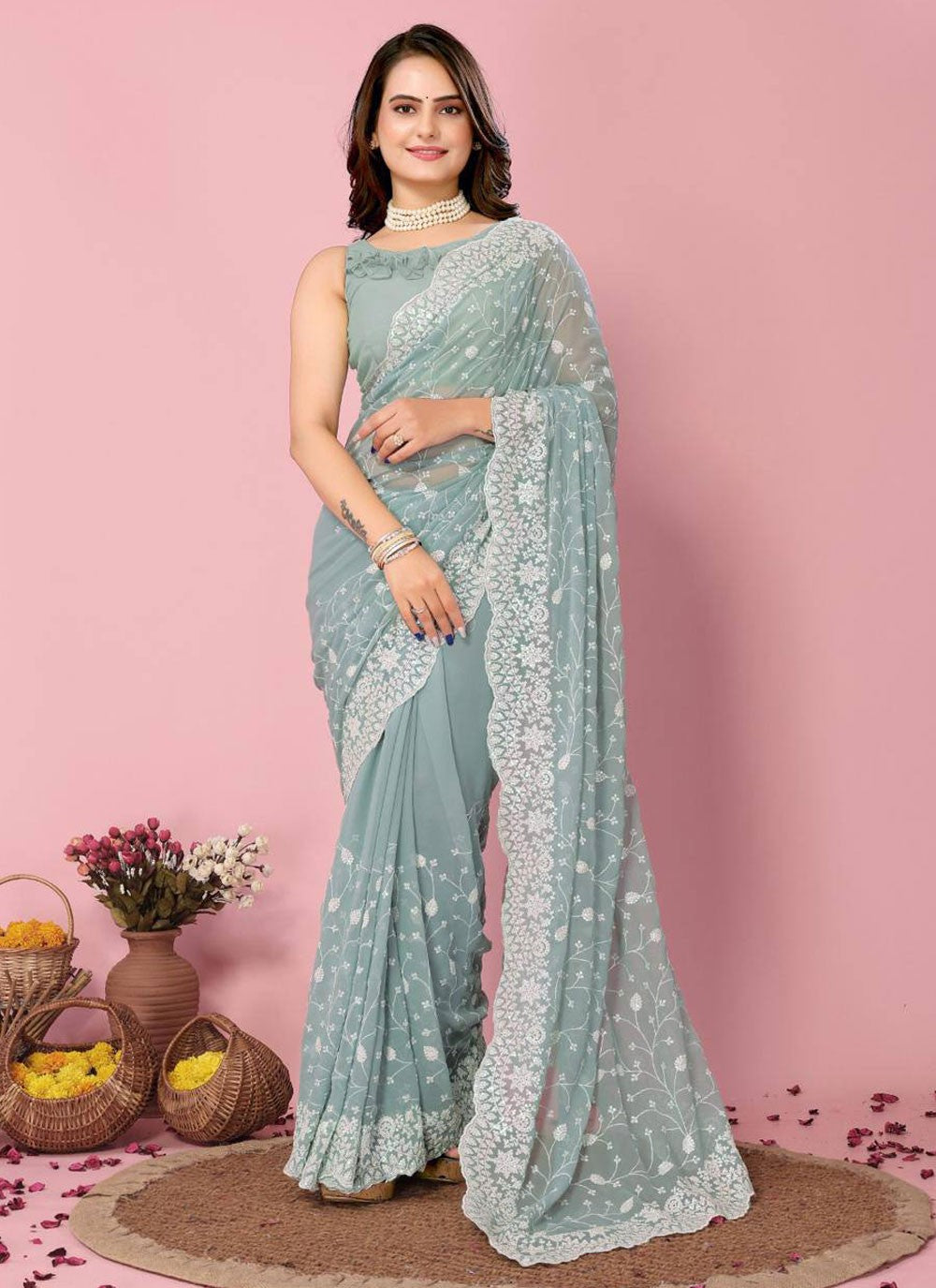 Classic Embroidered Georgette Saree - S6860