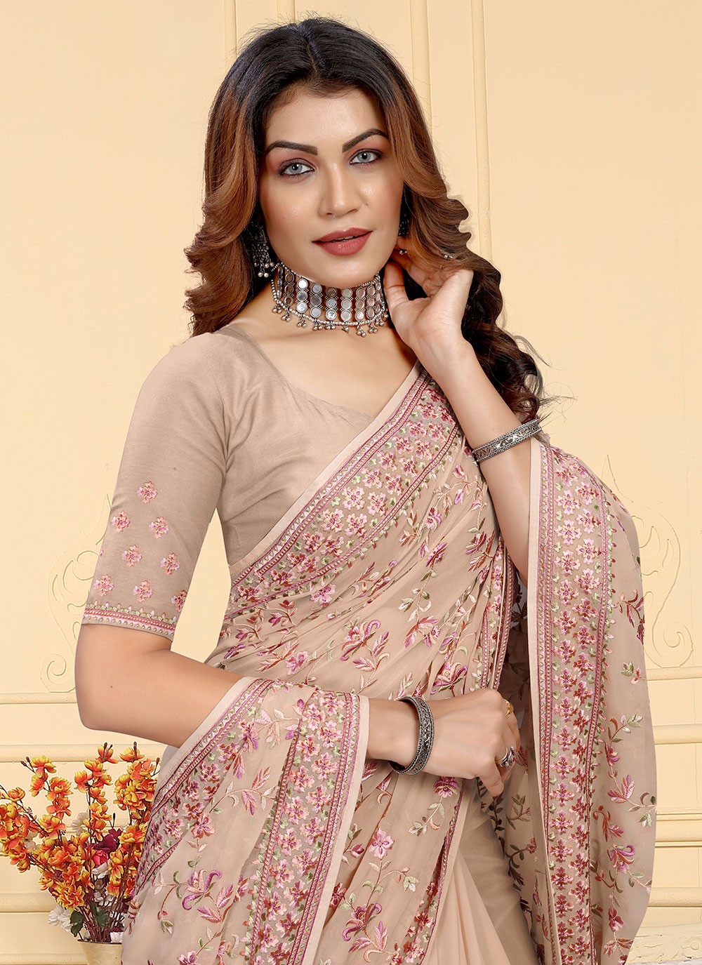 Designer Embroidered Georgette Saree - S5607