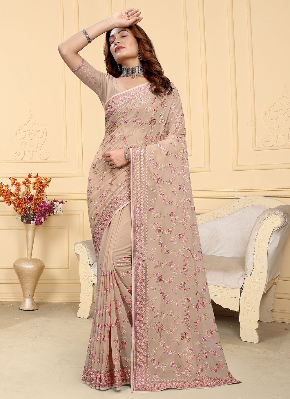 Designer Embroidered Georgette Saree - S5607