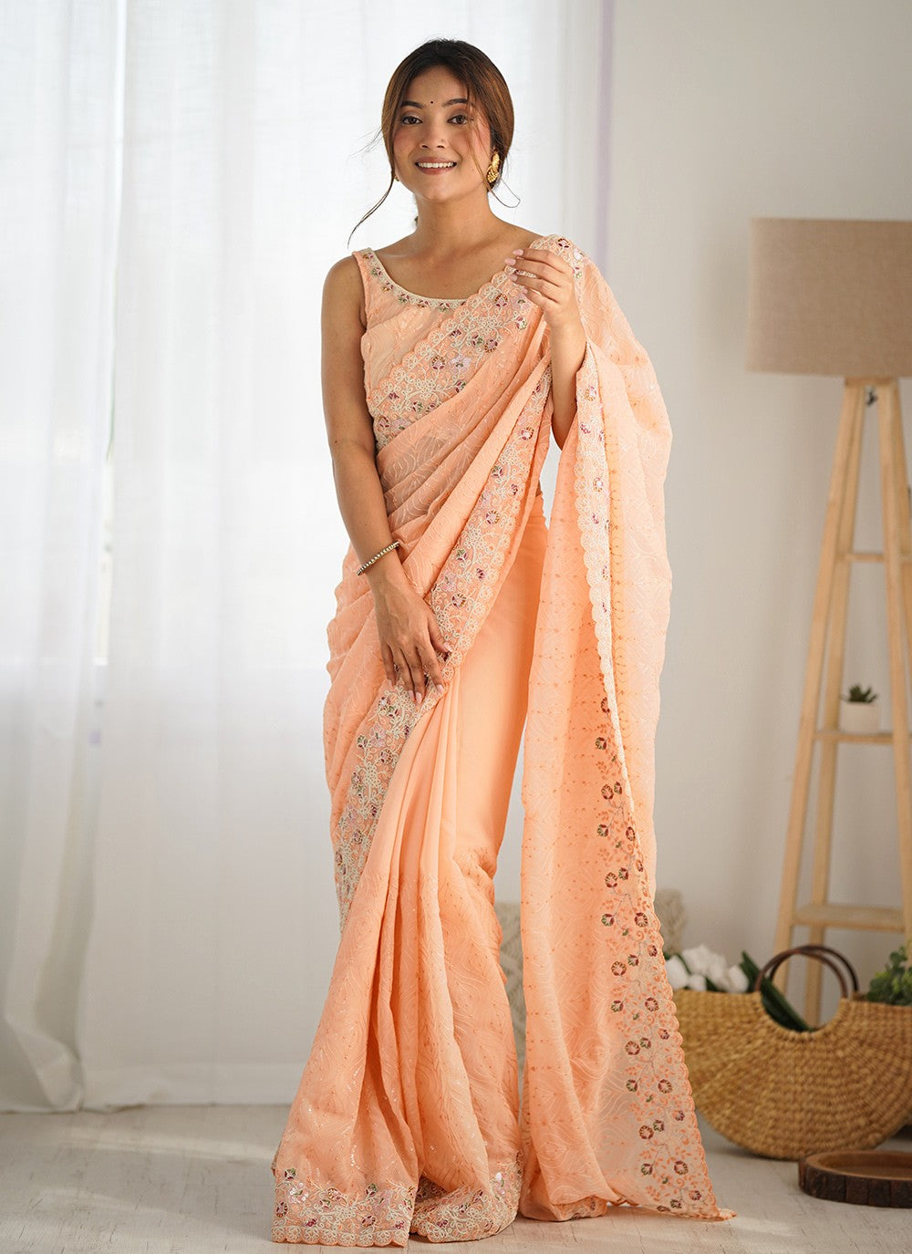 Classic Embroidered Georgette Saree - S8551