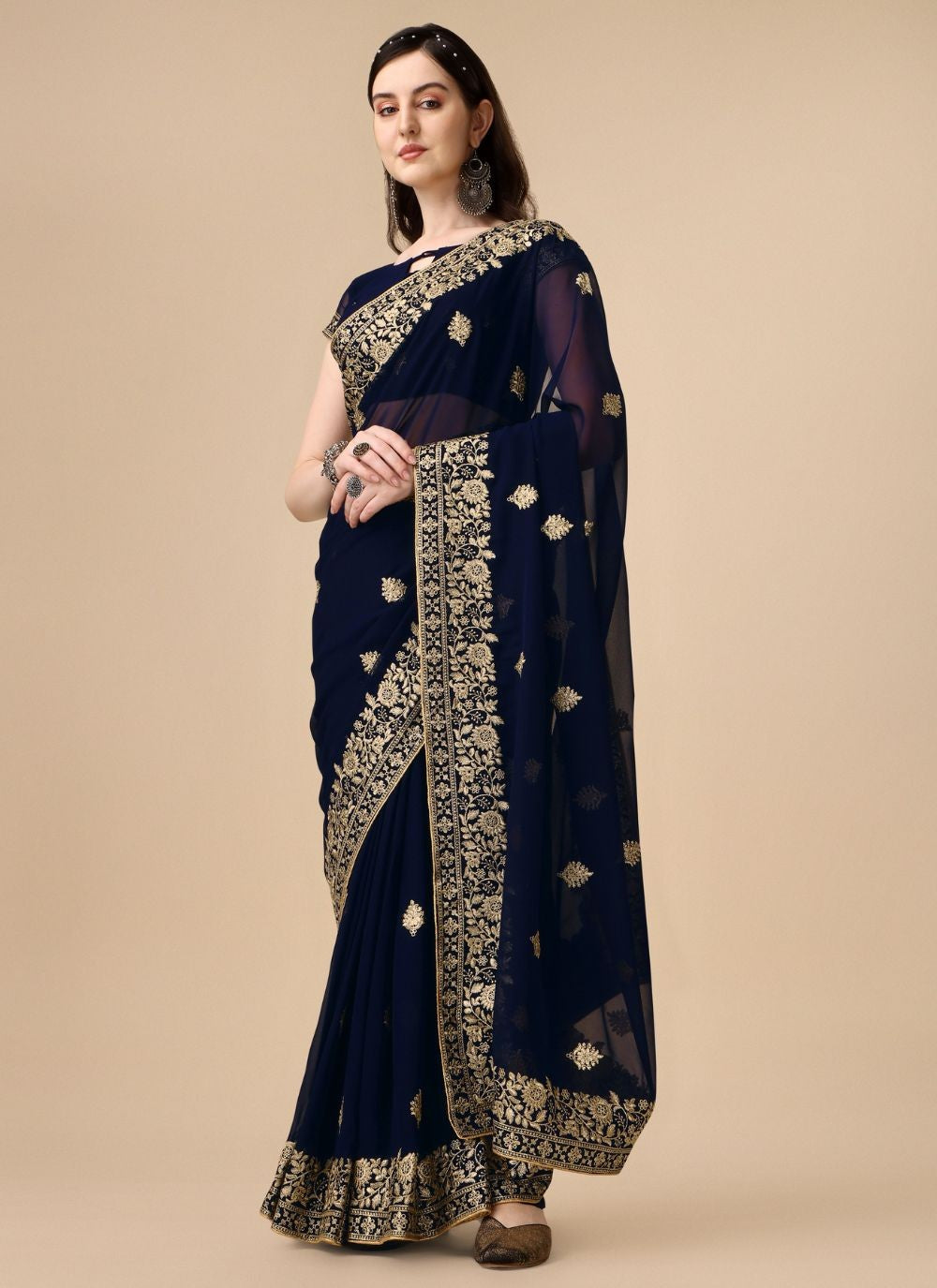 Classic Embroidered Georgette Saree - S4842