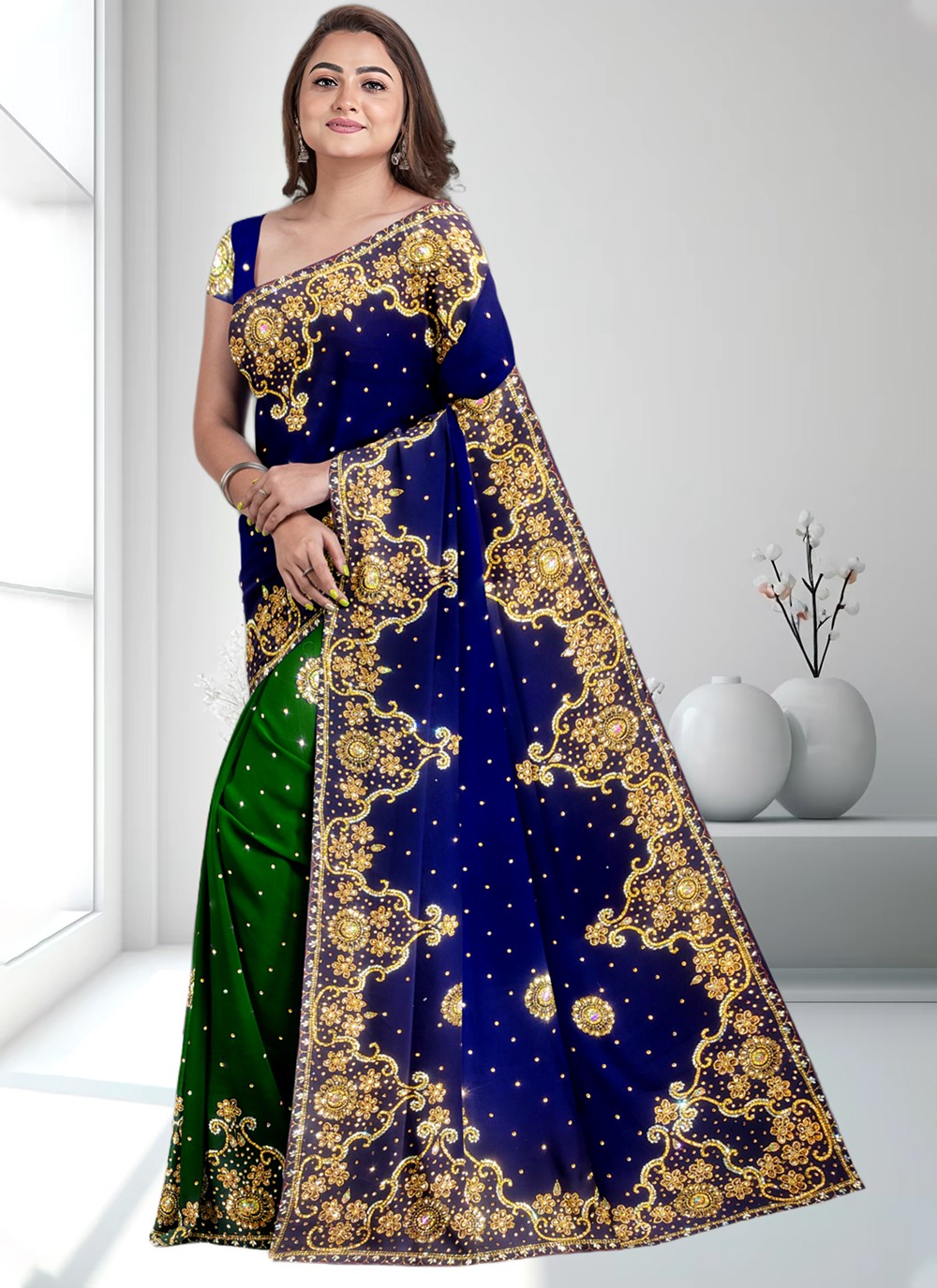 Contemporary Embroidered Kanjivaram Silk Saree - S4602