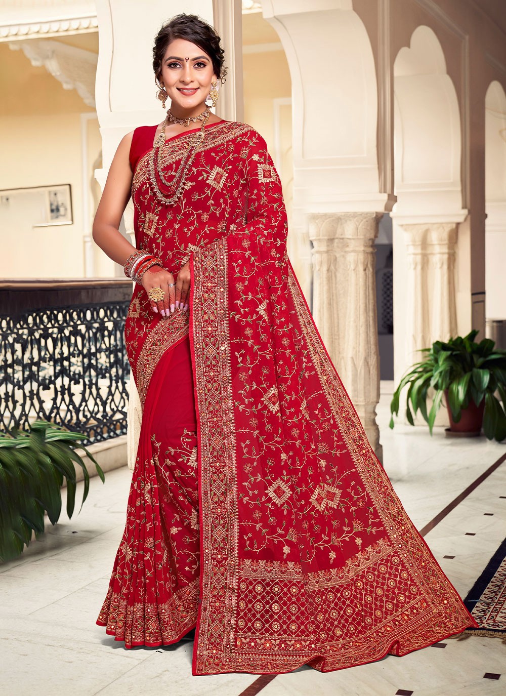 Classic Embroidered Georgette Saree - S4660