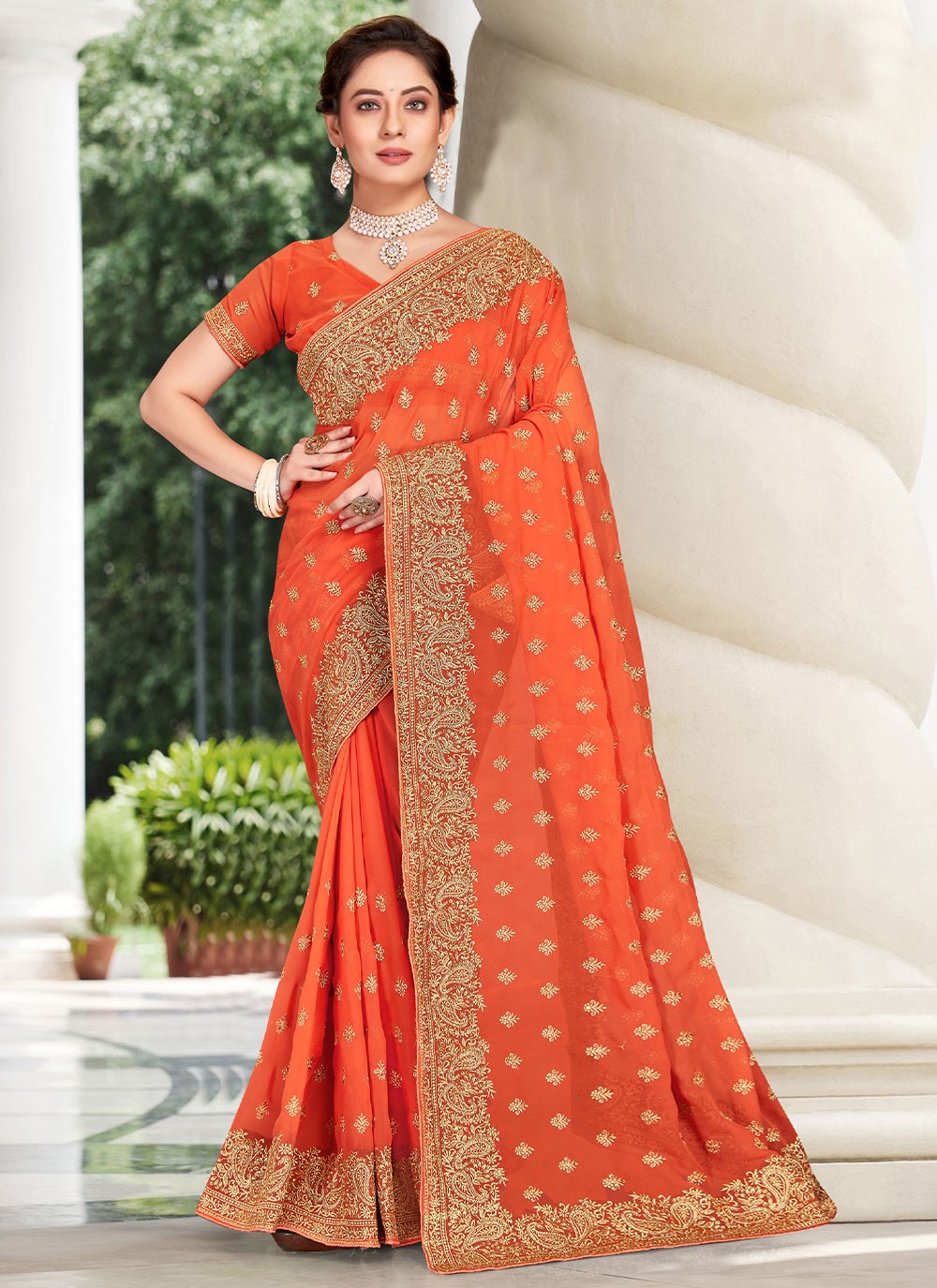 Classic Embroidered Georgette Saree - S1834