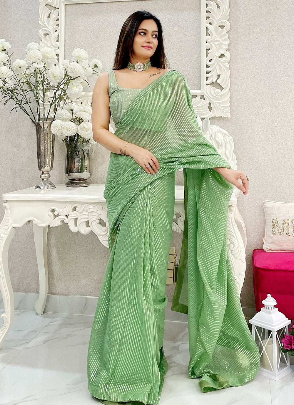 Traditional Embroidered Georgette Saree - S8214