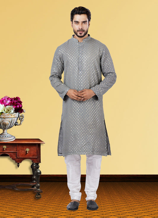 Embroidered Georgette Grey Kurta Pyjama - M3729