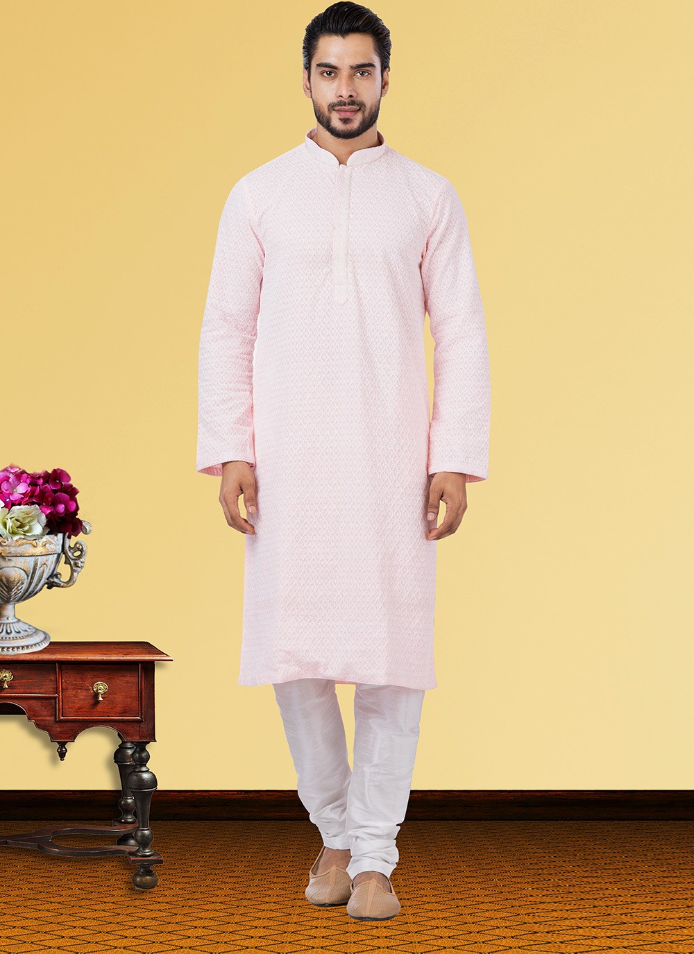 Embroidered Georgette Pink Kurta Pyjama - M3739