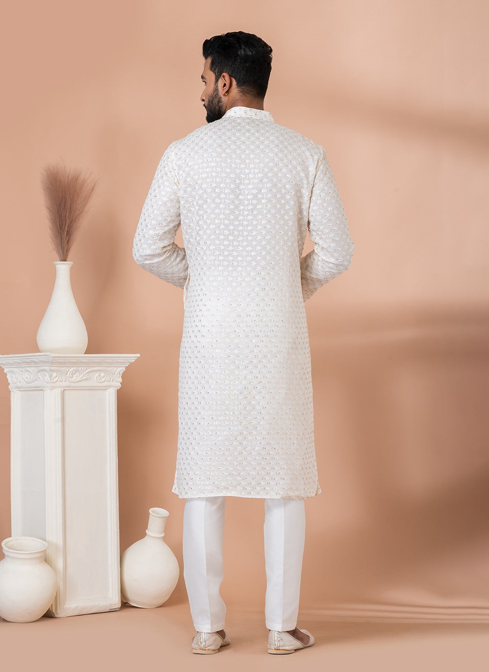 Embroidered Georgette White Kurta Pyjama - M6831