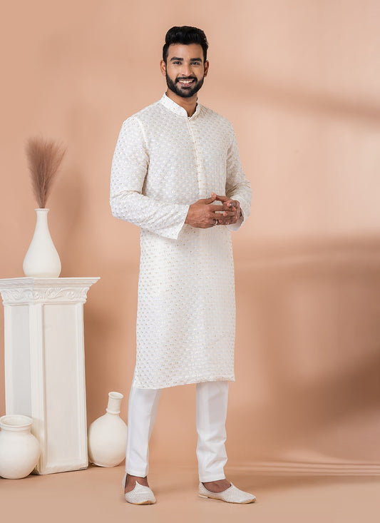 Embroidered Georgette White Kurta Pyjama - M6831