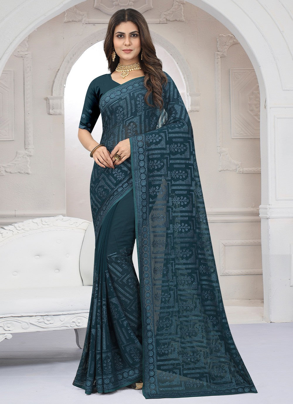 Trendy Embroidered Net Saree - S2762