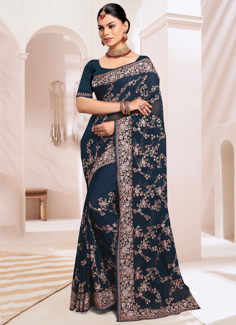 Classic Embroidered Georgette Saree - S8928