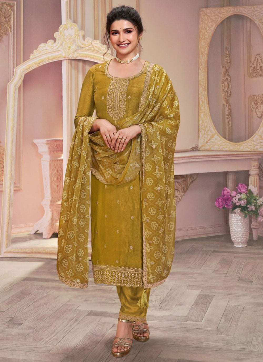 Embroidered Georgette Pant Style Suit - T4458