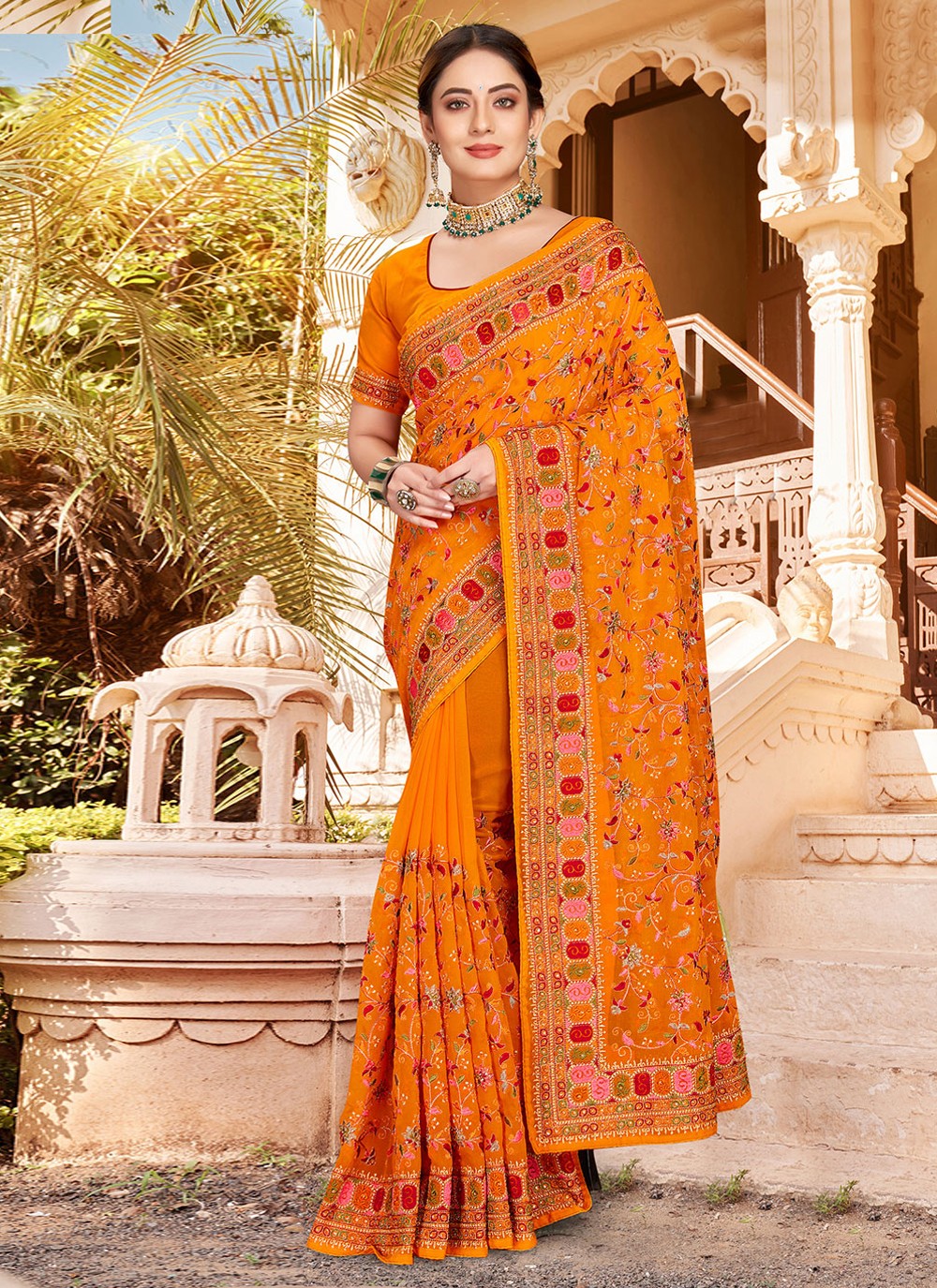 Classic Embroidered Georgette Saree - S2086