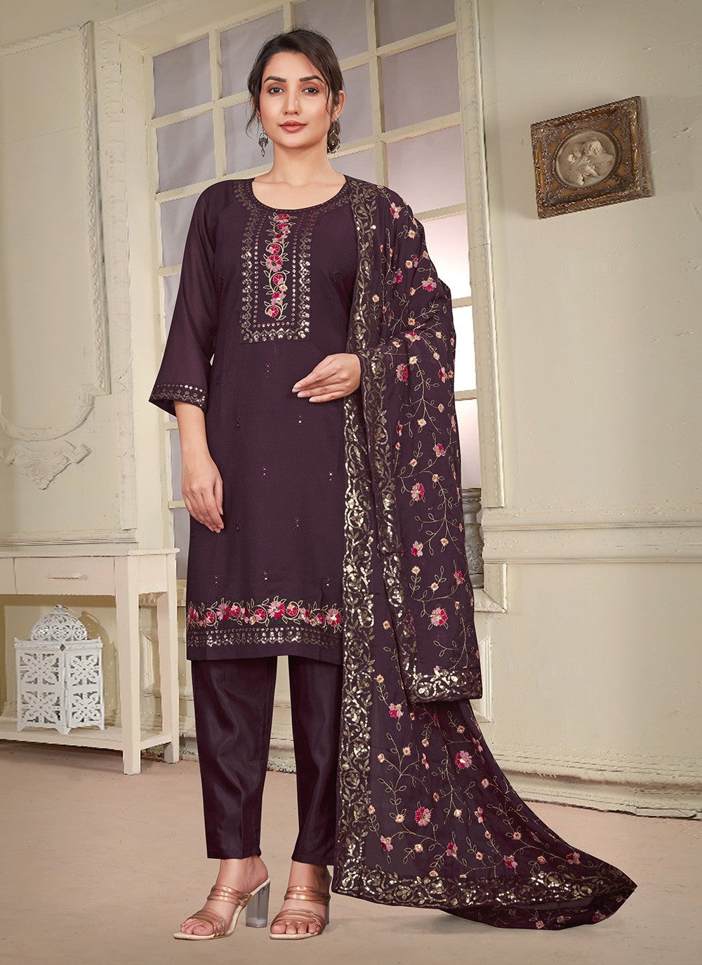 Georgette Pant Style Suit - T4052