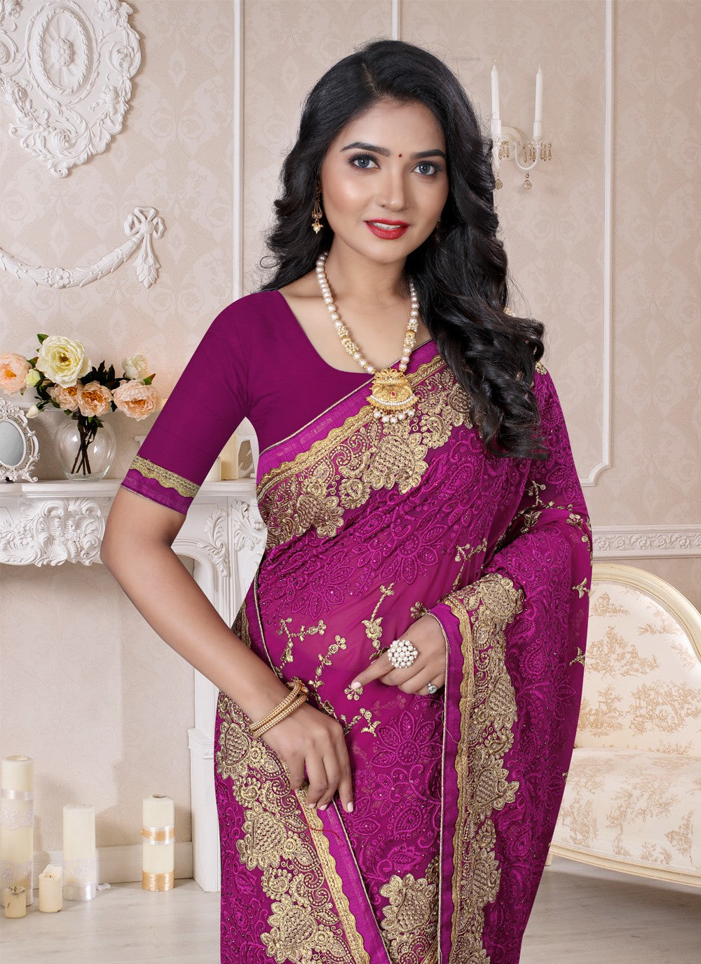 Classic Embroidered Georgette Saree - S0338