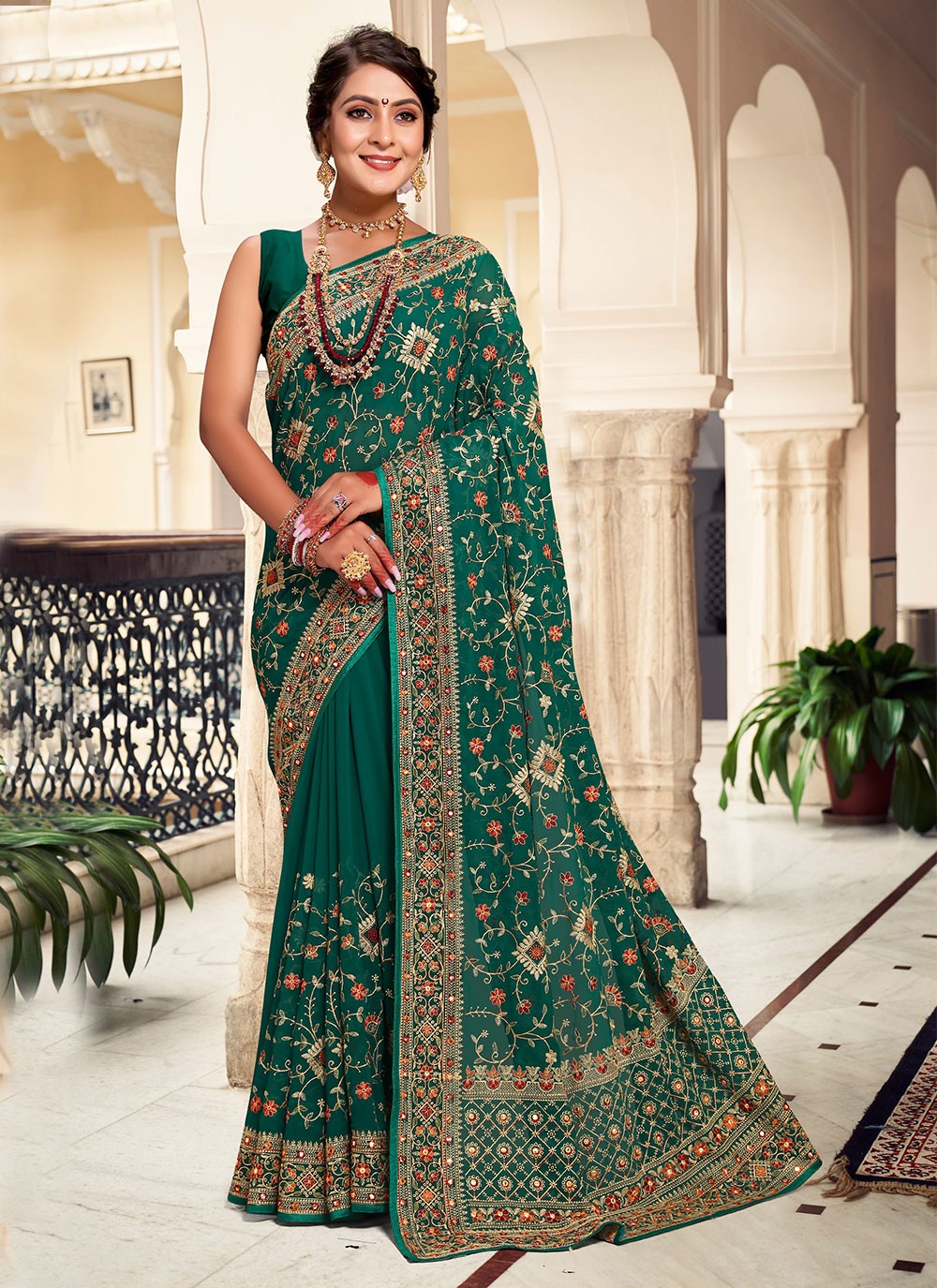 Classic Embroidered Georgette Saree - S4660