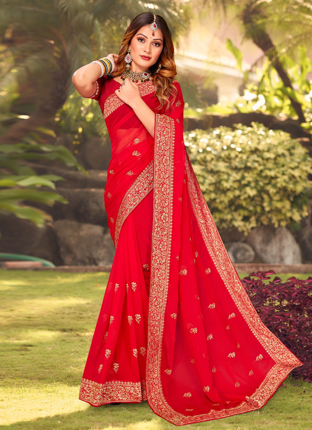 Contemporary Embroidered Georgette Saree - S2966