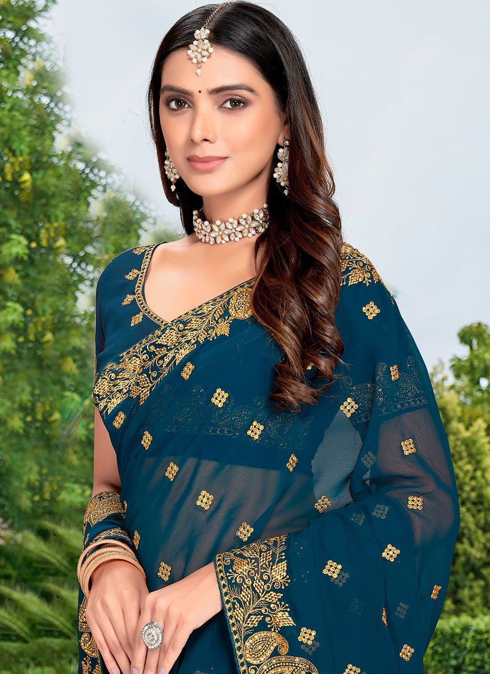 Classic Embroidered Georgette Saree - S2234