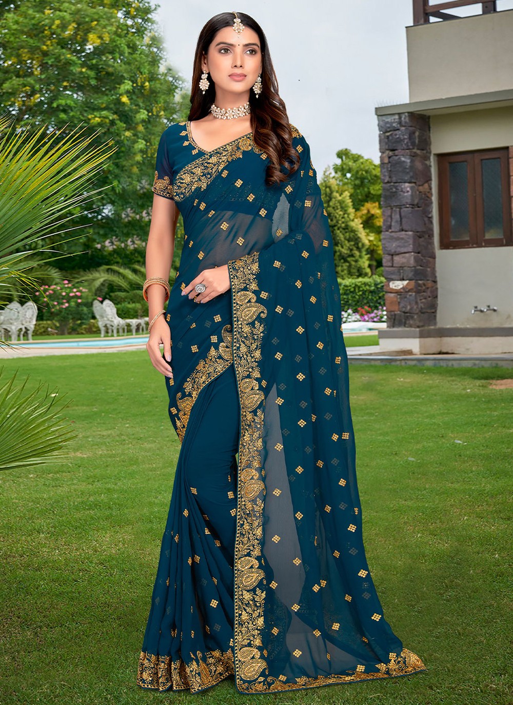 Classic Embroidered Georgette Saree - S2234