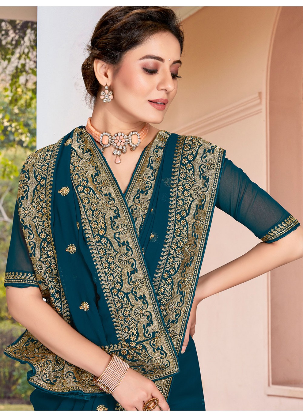 Classic Embroidered Georgette Saree - S1855