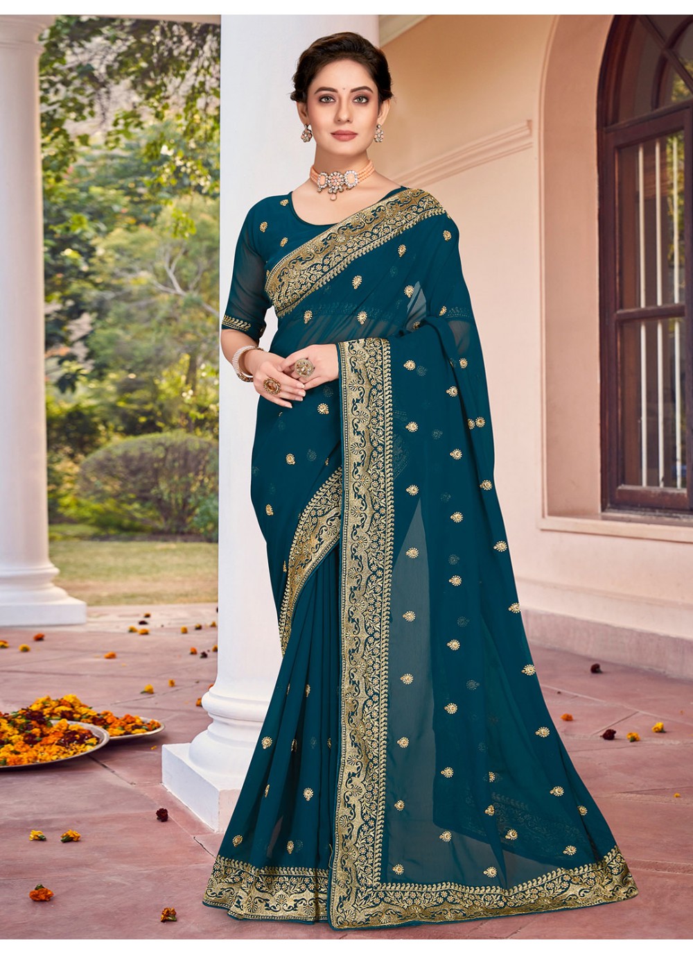 Classic Embroidered Georgette Saree - S1855