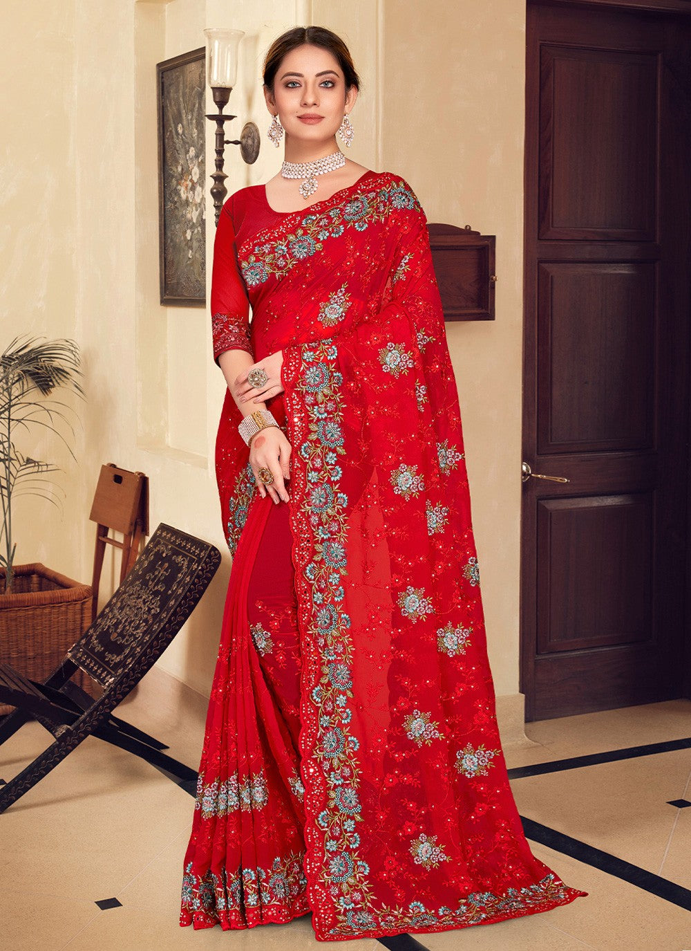 Traditional Embroidered Georgette Saree - S1767