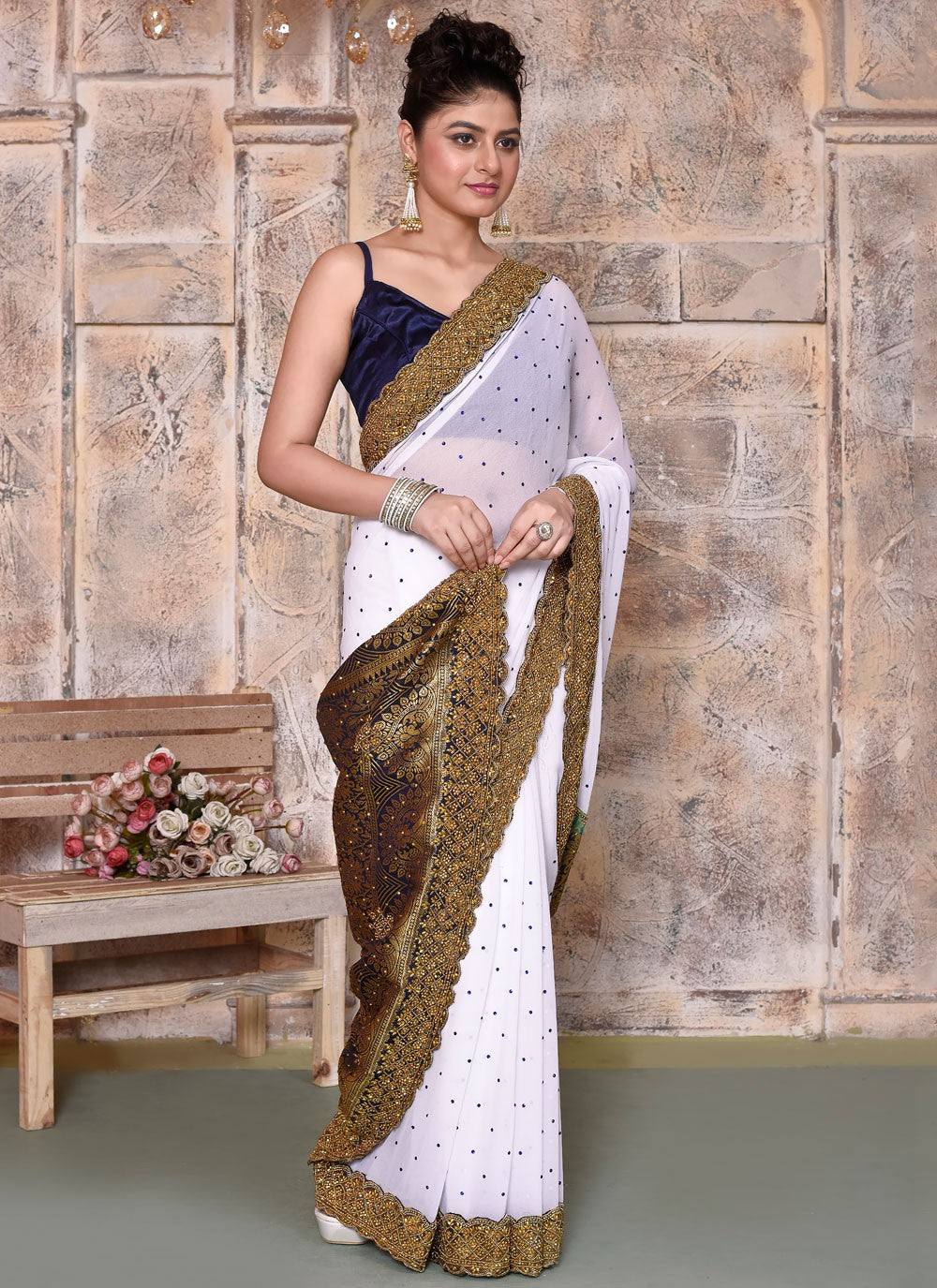 Classic Embroidered Net Saree - S7828