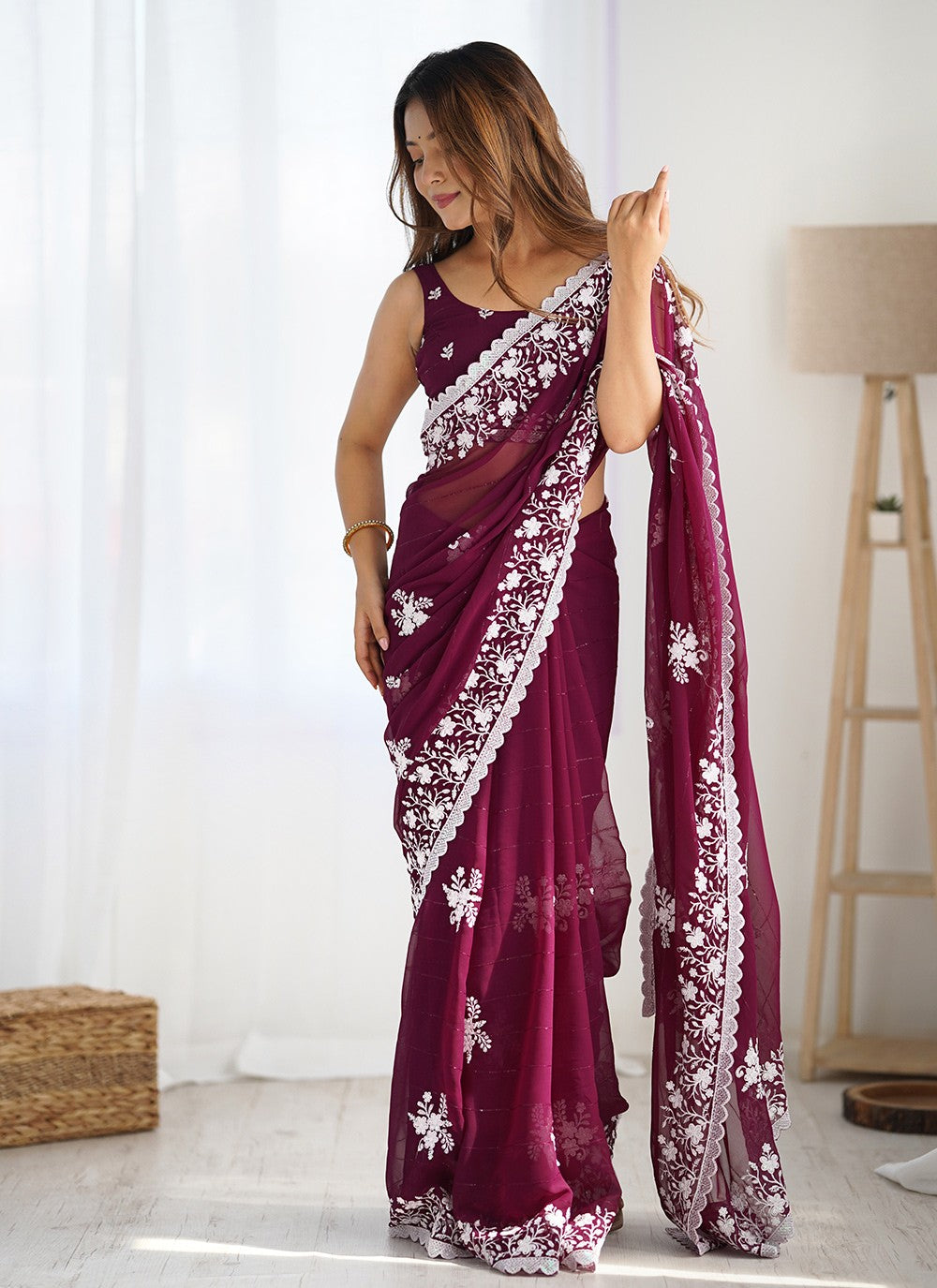 Classic Embroidered Georgette Saree - S8822