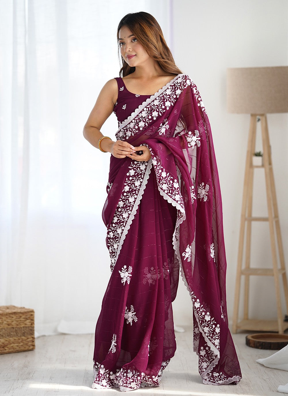 Classic Embroidered Georgette Saree - S8822