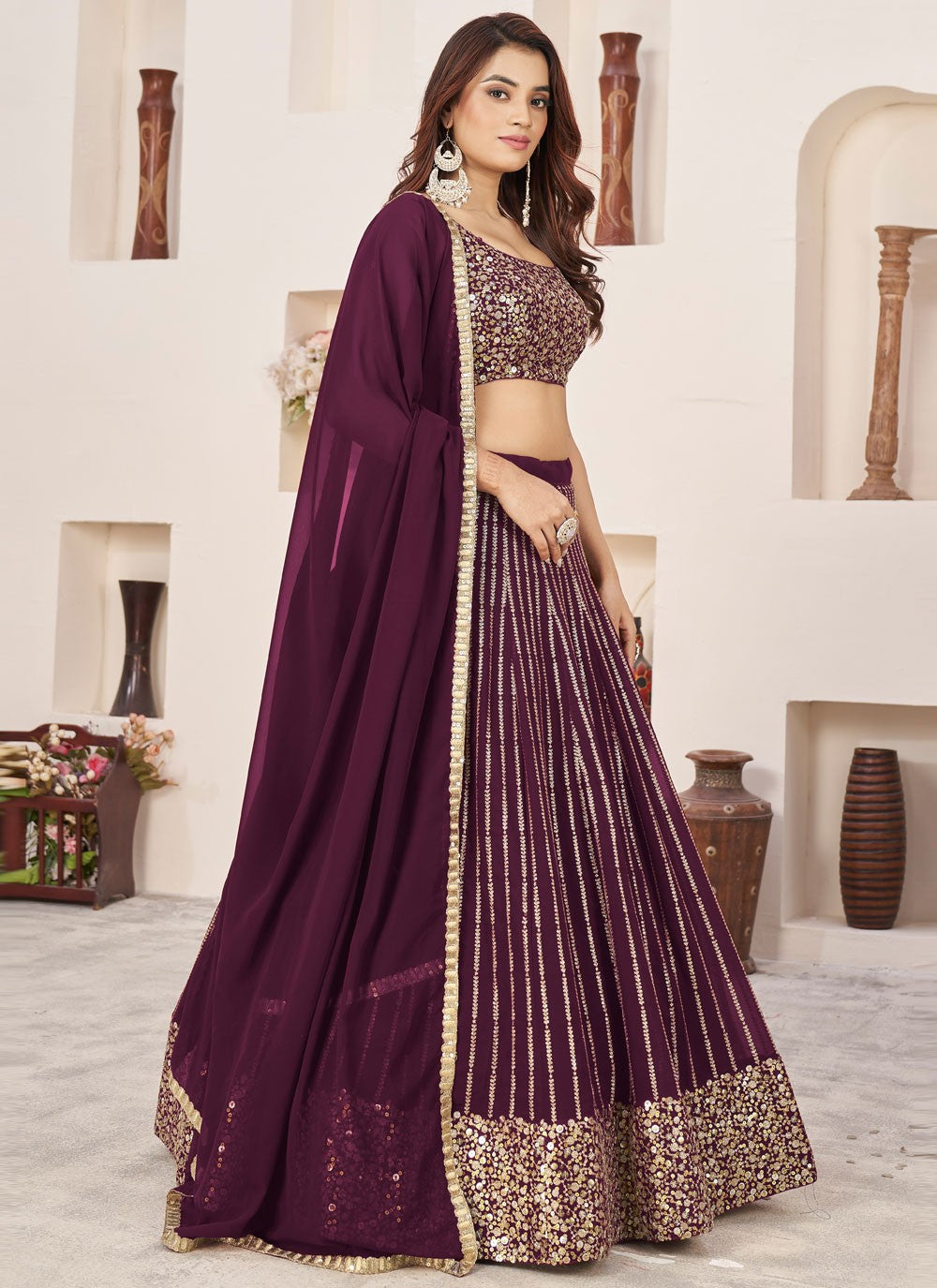 Embroidered Georgette A - Line Lehenga - L1655