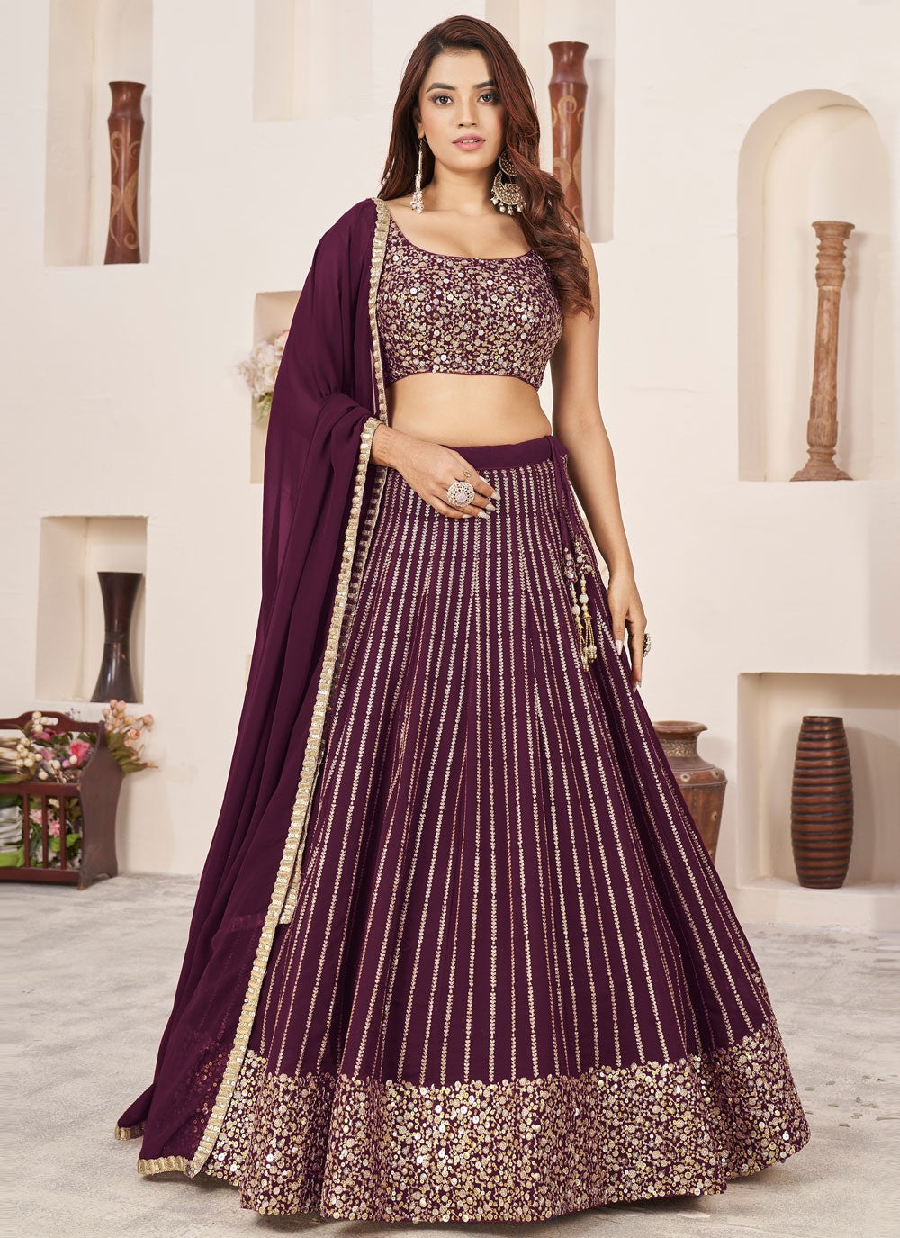 Embroidered Georgette A - Line Lehenga - L1655