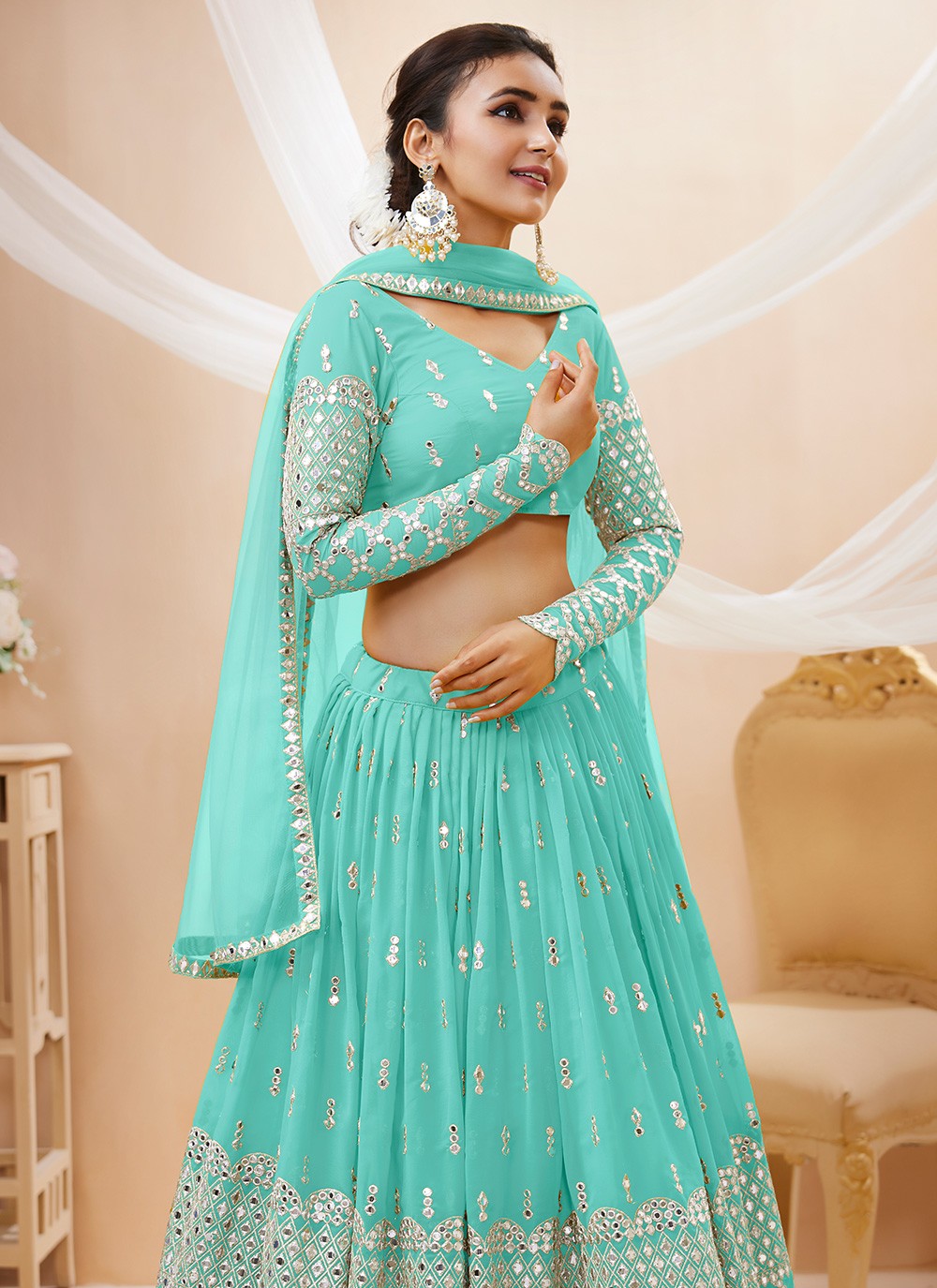 Embroidered Georgette A - Line Lehenga - L1031