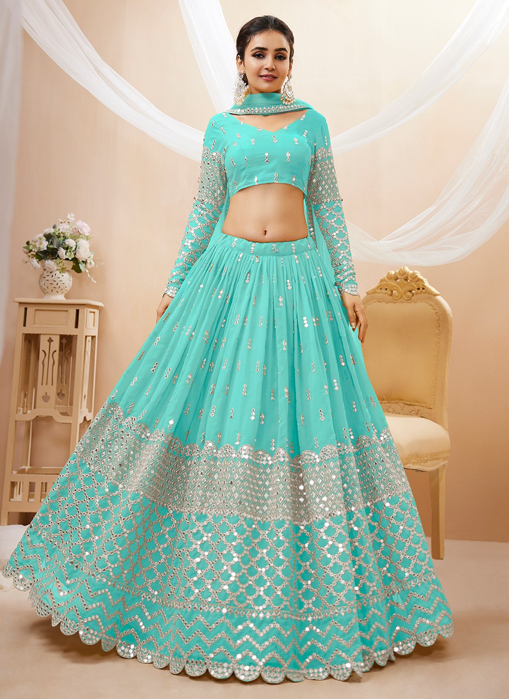 Embroidered Georgette A - Line Lehenga - L1031