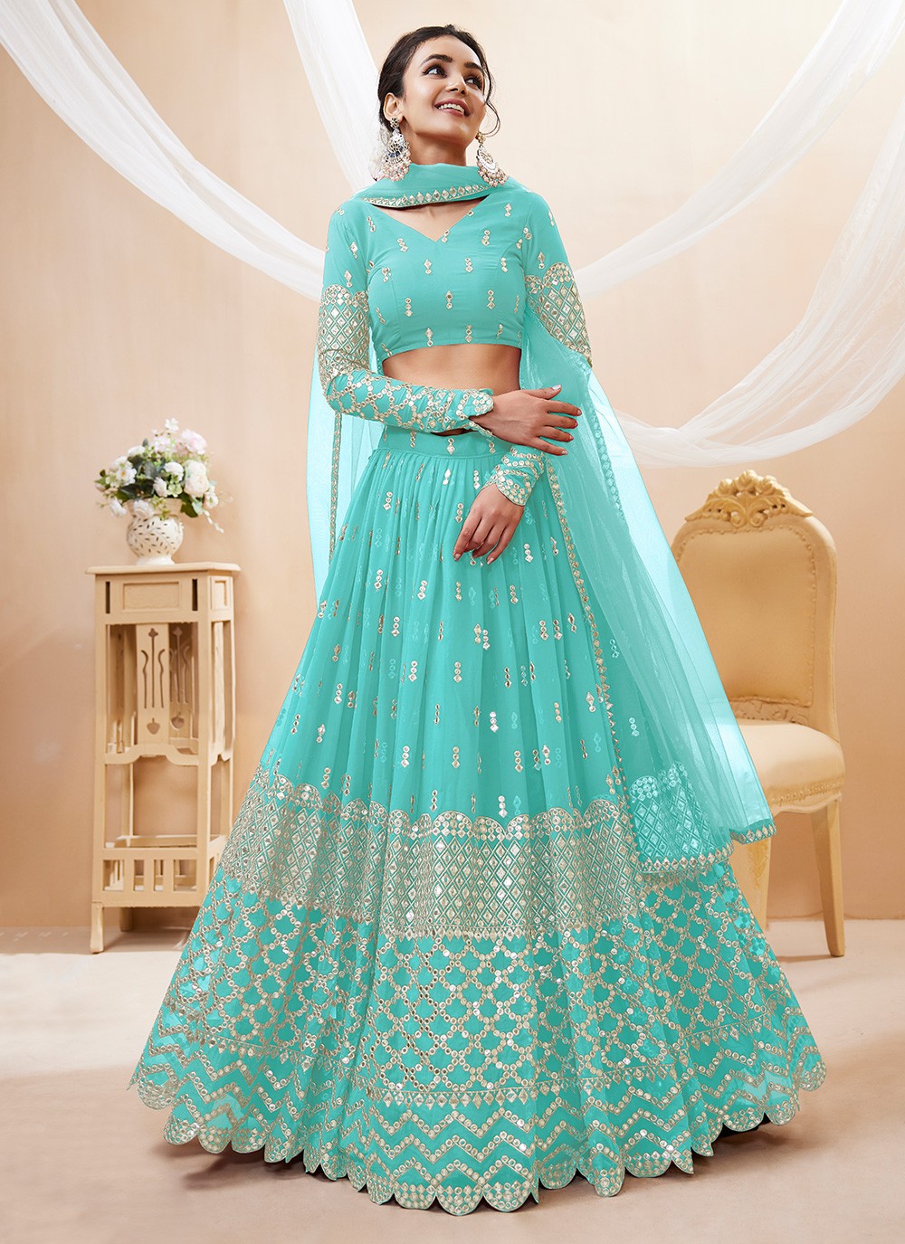 Embroidered Georgette A - Line Lehenga - L1031