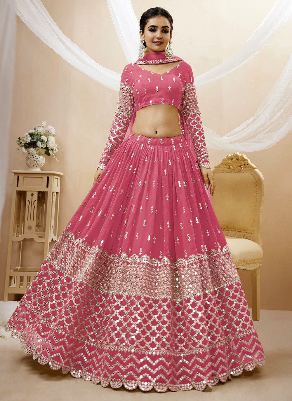 Embroidered Georgette A - Line Lehenga - L1031