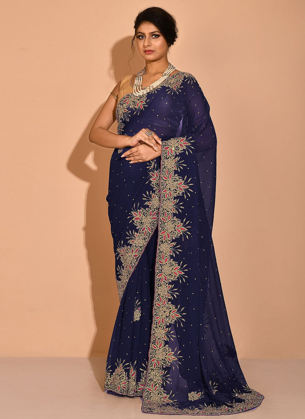 Classic Hand Embroidery Georgette Saree - S2130