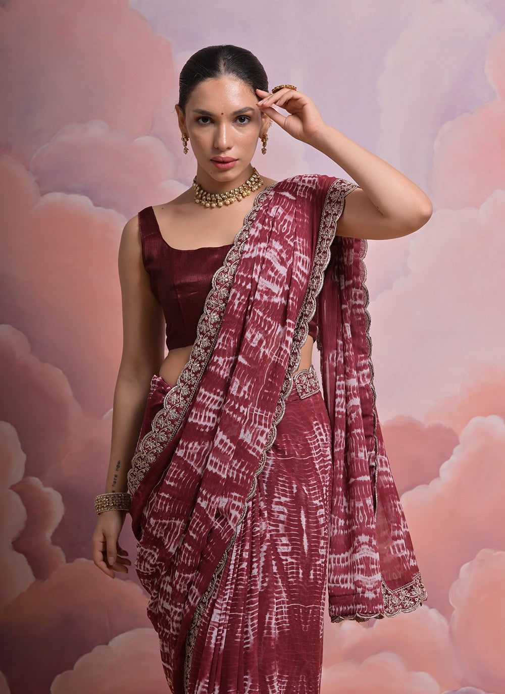 Traditional Border Work Georgette Saree - S4854