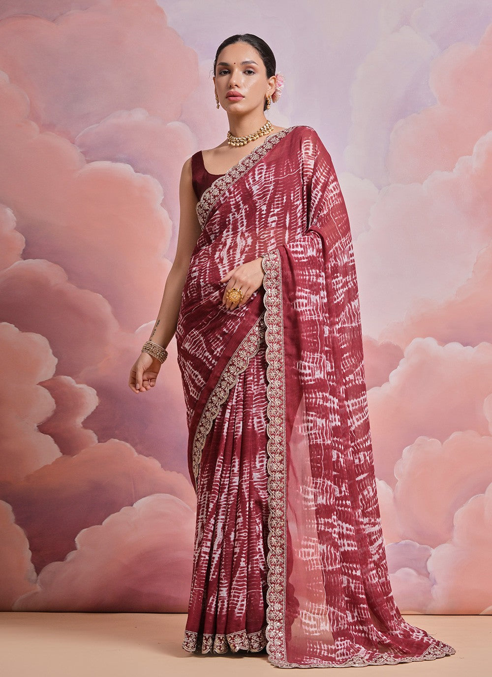 Traditional Border Work Georgette Saree - S4854