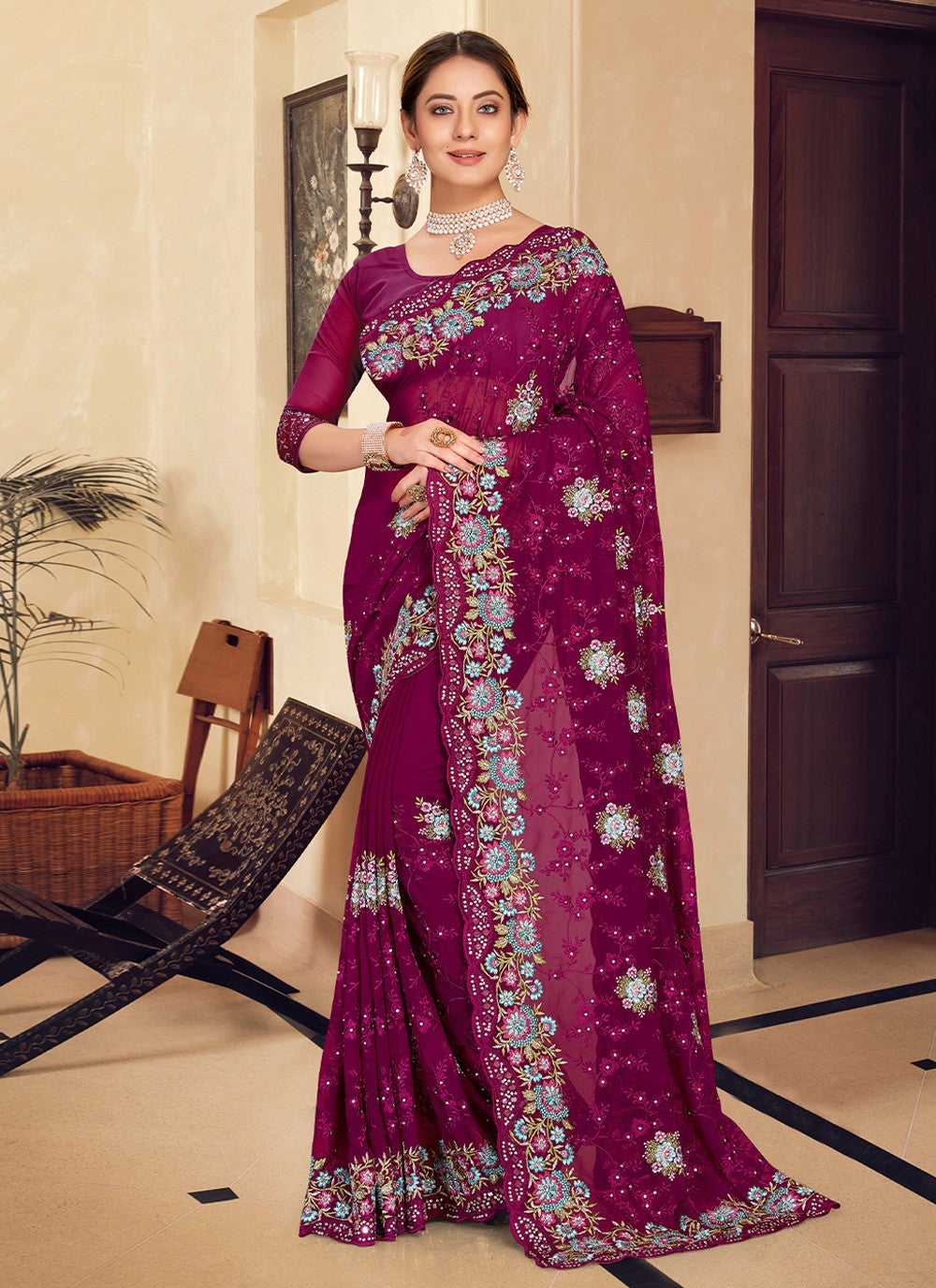 Traditional Embroidered Georgette Saree - S1767