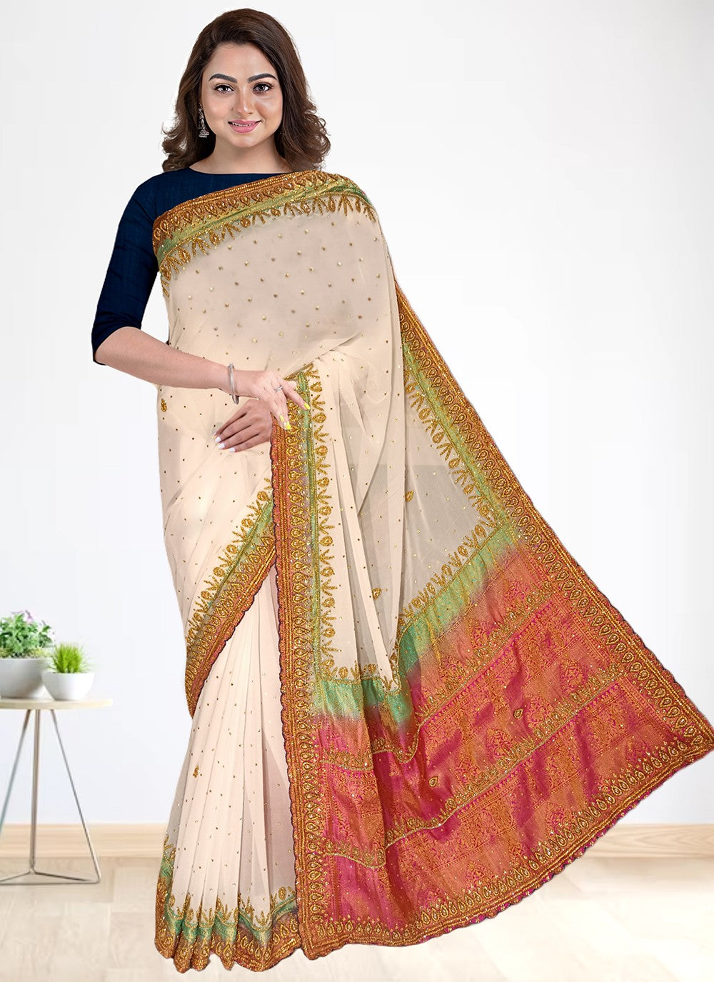 Contemporary Embroidered Kanjivaram Silk Saree - S4602