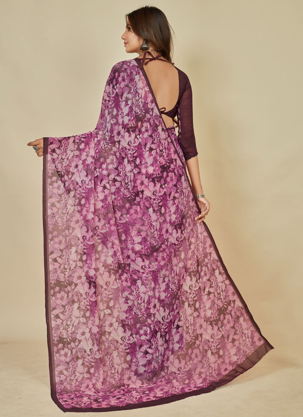 Trendy Floral Printed Georgette Saree - S5376