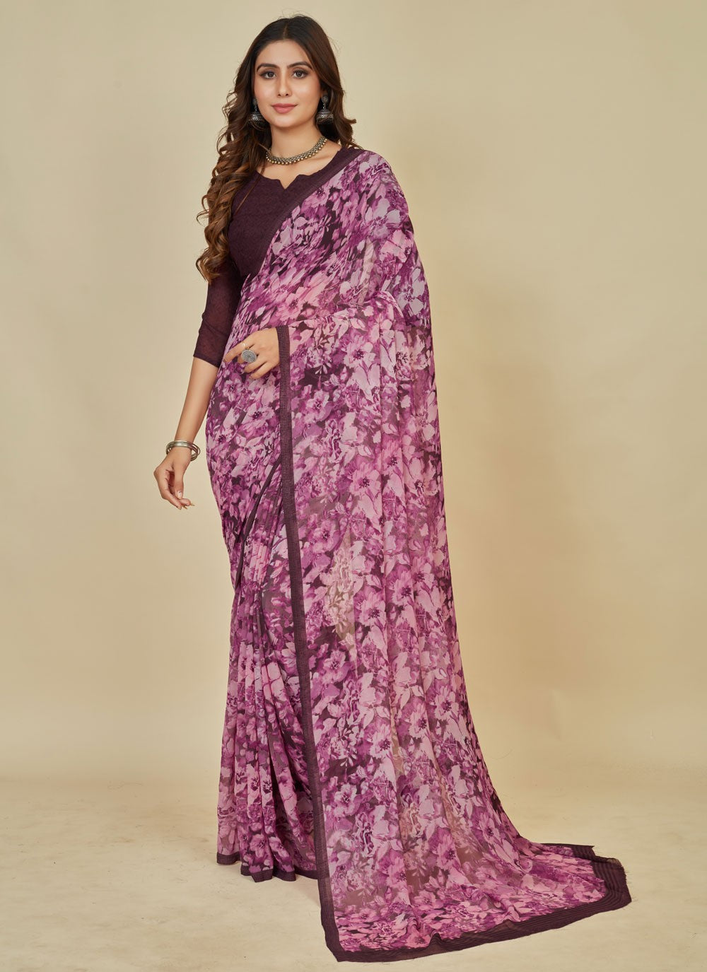 Trendy Floral Printed Georgette Saree - S5376