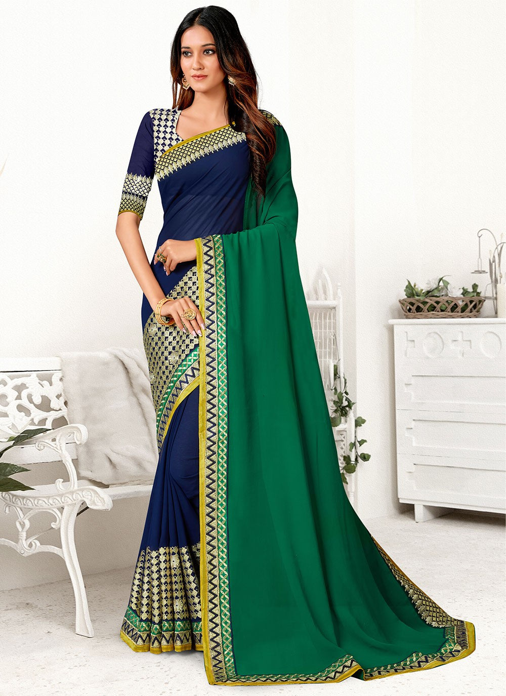 Classic Border Work Georgette Saree - S2919