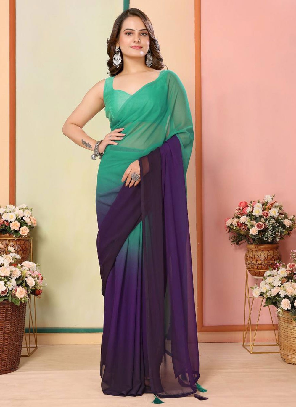 Classic Plain Georgette Saree - S6888