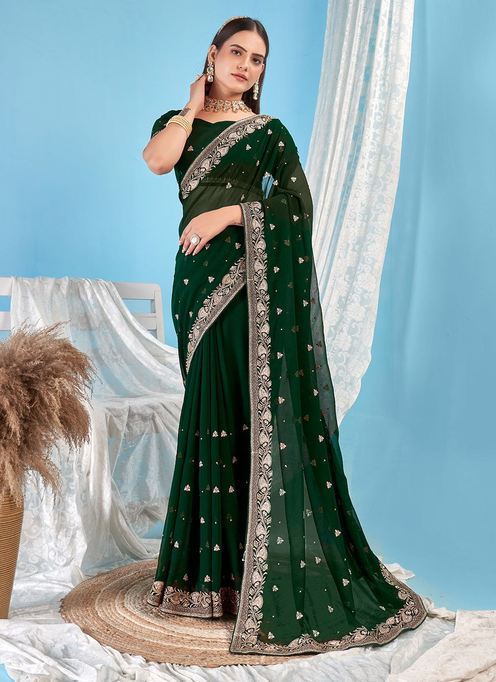 Classic Embroidered Georgette Saree - S7270