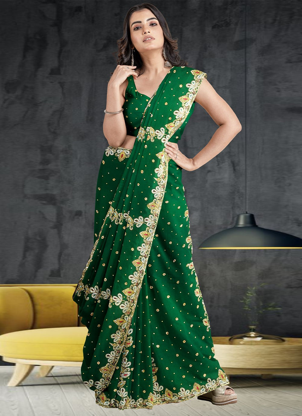 Classic Hand Embroidery Georgette Saree - S1972